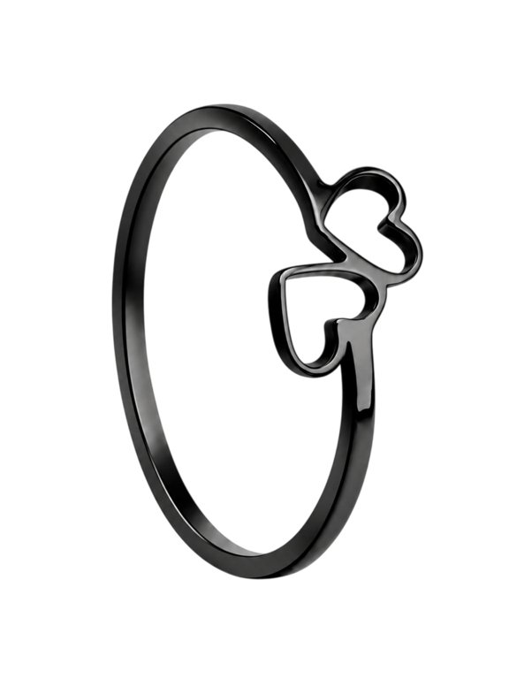 Unisex Stainless Steel Interlocking Hollow Double Heart Stackable Rings Durable Minimalist Love Wedding Engagement Band Statement Romantic Jewelry Gift for Everyday Wear Black Size 10