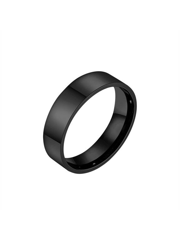 Unisex Stainless Steel Minimalist Plain Mirror Polish Flat Band Ring Promise Wedding Ring 6mm Black Size 10