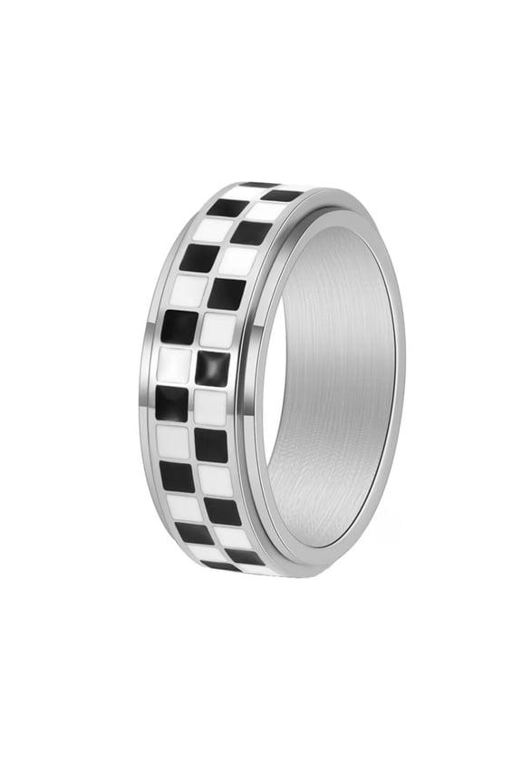 Unisex Stainless Steel Personality Classic Cool Hip Hop 6mm Square Checked Pattern Glossy Couple Ring Comfort Fit Gothic Punk Gold Size 9