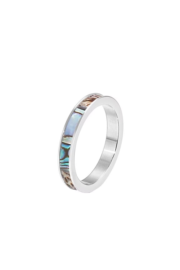 Unisex Stainless Steel Personality Classic Creative 3mm Thin Rainbow Abalone Shell Inlay Stackable Ring Eternity Wedding Band Silver Size 12