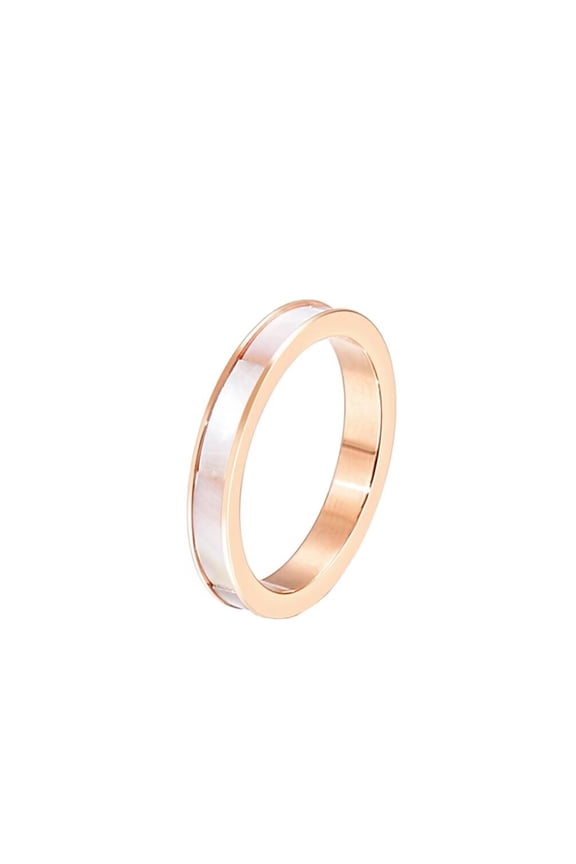 Unisex Stainless Steel Personality Classic Creative 3mm Thin White Abalone Shell Inlay Stackable Ring Eternity Wedding Band Rose Gold Size 6