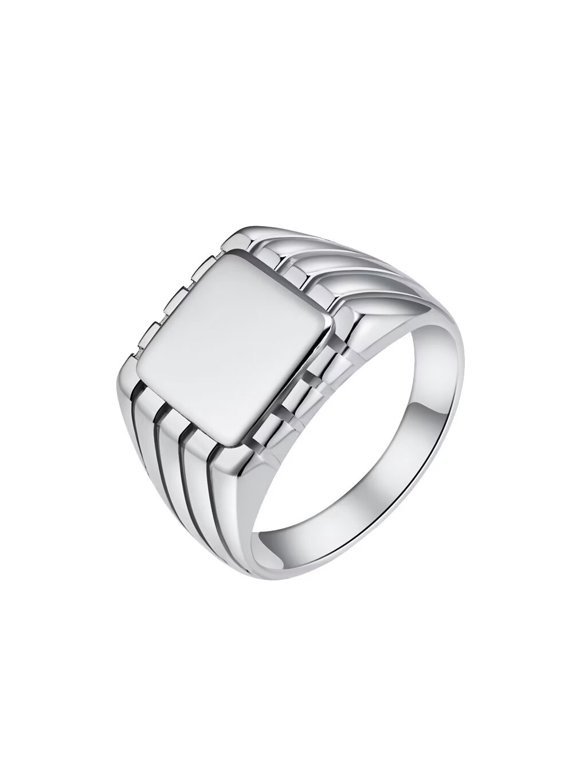 Unisex Stainless Steel Personality Creative Hip Hop Cool Smooth Surface Square Cut Signet Knight Ring Comfort Fit Silver Size 10