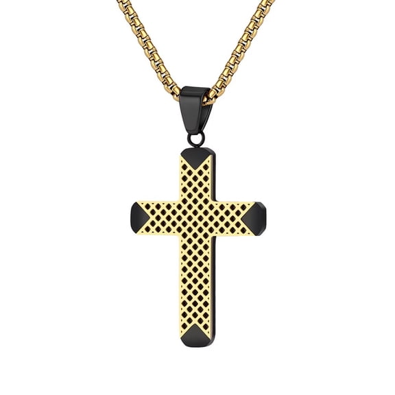 PAMTIER Unisex Stainless Steel Personality Hip Hop 2 Colors Hollow Honeycomb Pattern Cross Biker Pendant Crucifix Necklace Gold No Chain