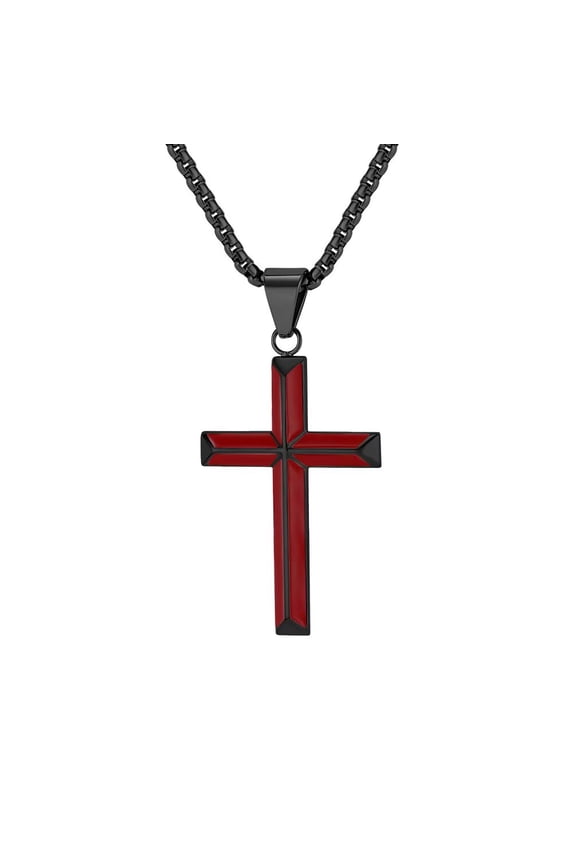 Unisex Stainless Steel Personality Hip Hop Punk Rhomboids Cut Inclined Plane Cross Biker Crucifix Necklace Black No Chain