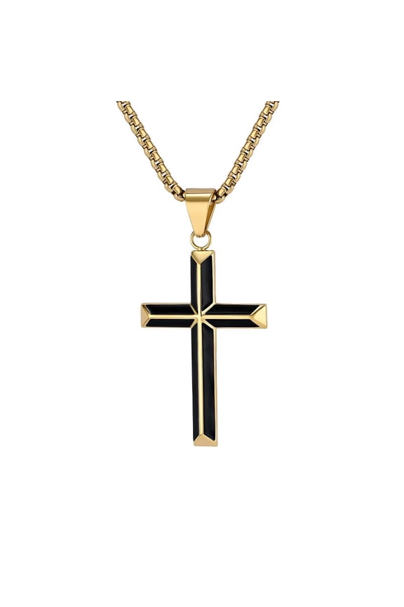Unisex Stainless Steel Personality Hip Hop Punk Rhomboids Cut Inclined Plane Cross Biker Crucifix Necklace Gold No Chain