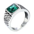 thumbnail image 1 of PAMTIER Unisex Stainless Steel Personality Vintage Game of Chess Pattern Square Cut Green Gemstone Biker Ring Punk Statement Silver Size 13, 1 of 4