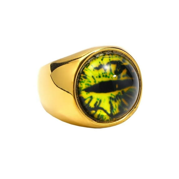 PAMTIER Unisex Stainless Steel Personality Vintage Punk Round Cut Eye of God Bloody Yellow Gemstone Ring Hip Hop All Seeing Eye Band Size 7