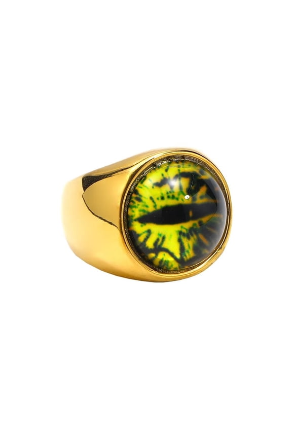 Unisex Stainless Steel Personality Vintage Punk Round Cut Eye of God Bloody Yellow Gemstone Ring Hip Hop All Seeing Eye Band Size 8