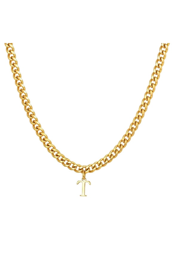 Unisex Stainless Steel Personalized Hip Hop Cool Solid Capital Large Initial A-Z 26 Letters Script Necklace Gold T