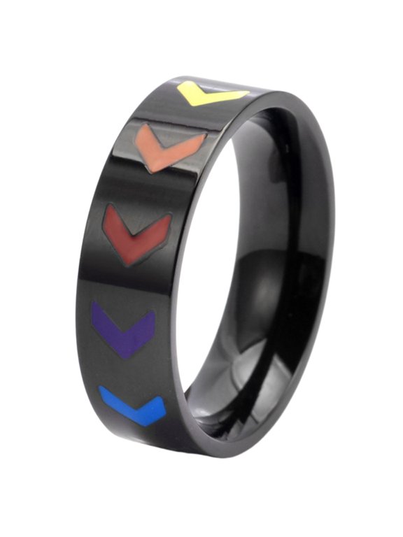 Unisex Stainless Steel Rainbow Chevron Arrow Pride Statement Rings High-Polish Colorful V Shape LGBT Band Minimalist Geometric Design Jewelry for Men Women Black Size 10
