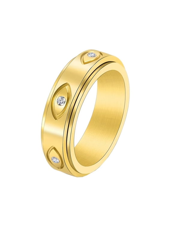 Unisex Stainless Steel Retro All Seeing Eye of God Rotatable Fidget Ring with White CZ Engraved Demon Evil Eye Anxiety Band Gold Size 5