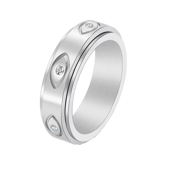 PAMTIER Unisex Stainless Steel Retro All Seeing Eye of God Rotatable Fidget Ring with White CZ Engraved Demon Evil Eye Anxiety Band Silver Size 5