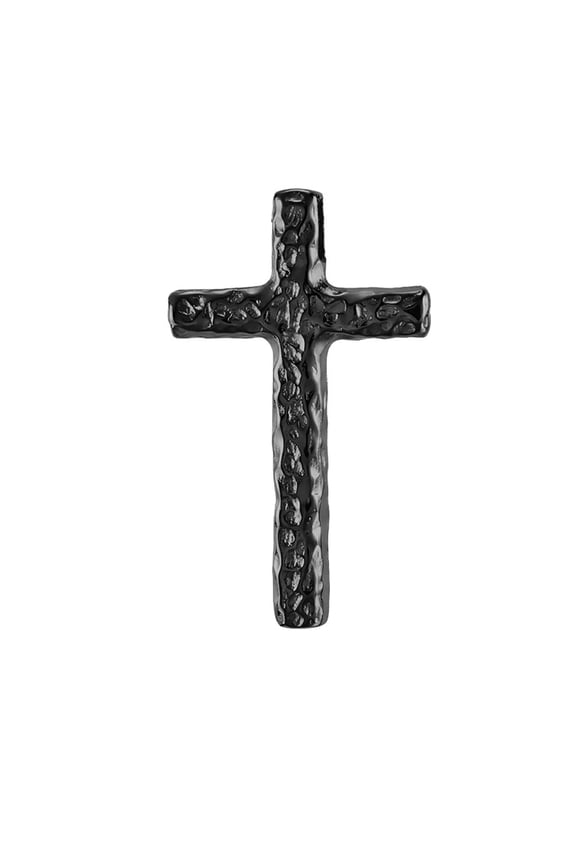 Unisex Stainless Steel Retro Punk Depressed Hammering Pattern Cross Pendant Amulet Crucifix Necklace Christian Jewelry Black Free Chain
