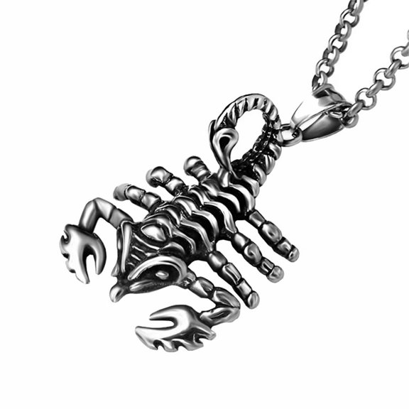 PAMTIER Unisex Stainless Steel Retro Punk Hyperbole Cool Rock Little Scorpion Pendant Necklace Non-mainstream Scorpio Constellation Silver Free Chain