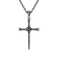 thumbnail image 1 of PAMTIER Unisex Stainless Steel Retro Punk Wire Wrapped Nails Cross Charm Pendant Amulet Crucifix Necklace Christian Jewelry Ancient Silver 23.6" Chain, 1 of 5