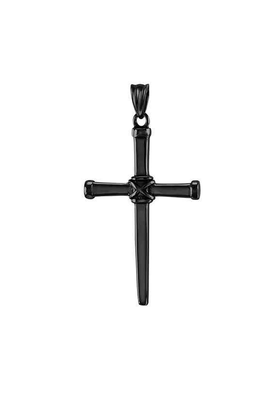 Unisex Stainless Steel Retro Punk Wire Wrapped Nails Cross Charm Pendant Amulet Crucifix Necklace Christian Jewelry Black Free Chain
