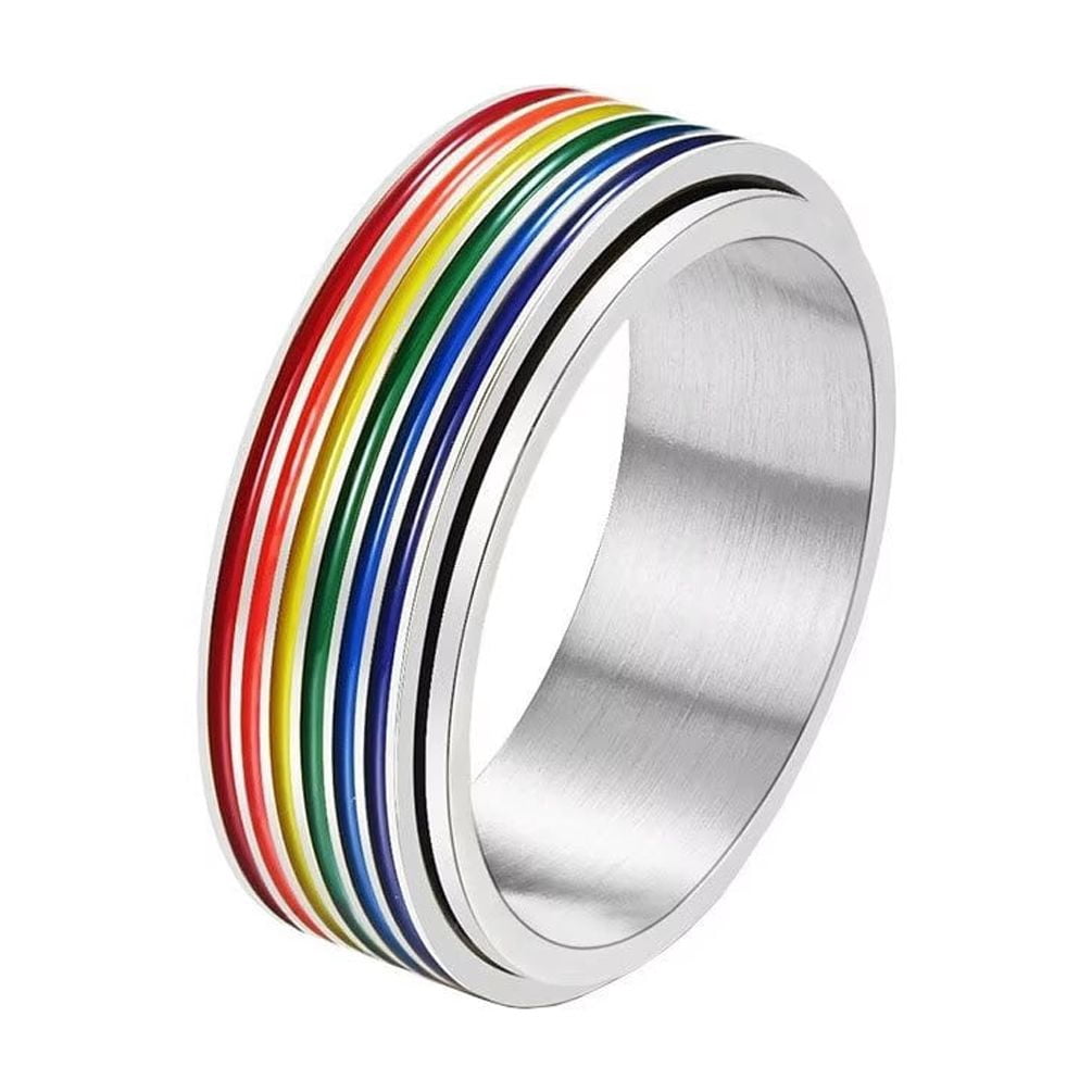 PAMTIER Unisex Stainless Steel Rotatable Rainbow Stripe Flag Gay ...