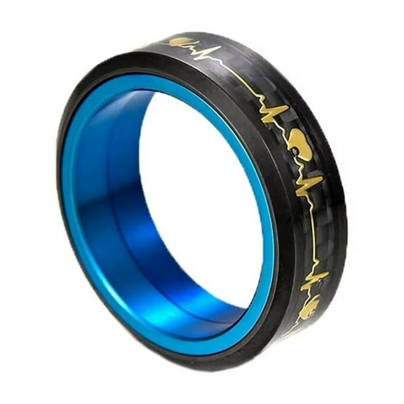 PAMTIER Unisex Stainless Steel Rotatable Talisman Two-Color Heartbeat Heart Exquisite Retro Birthday Gift Festival Ring Blue Black Size 8