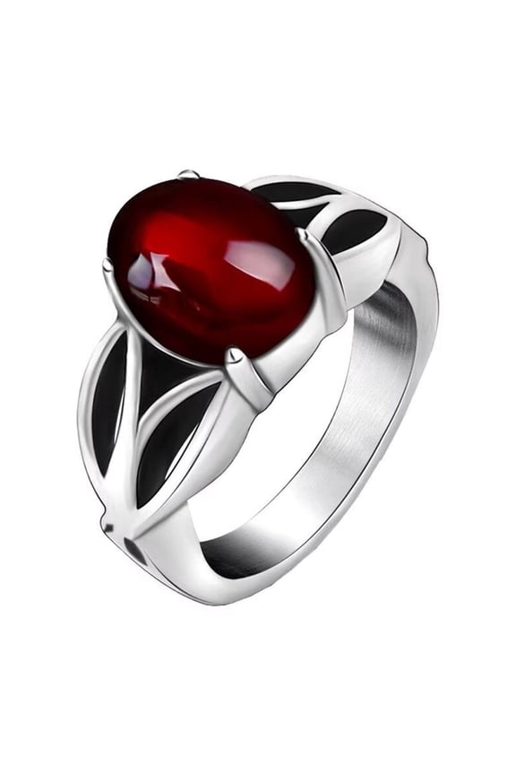 Unisex Stainless Steel Silver Plated Cool Dragon Claw Red Oval CZ Gem Stone Couples Ring Vintage Gothic Biker Wedding Band Red Size 8