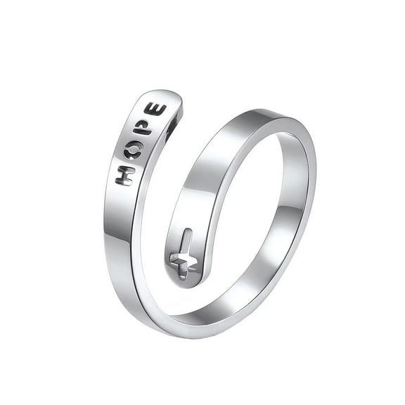 PAMTIER Unisex Stainless Steel Simple Christian Hollow Cross Engraved Hope Open Wrap Finger Ring Promise Eternity Wedding Band Silver Size 6