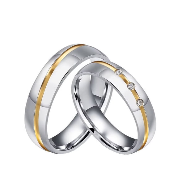 PAMTIER Unisex Stainless Steel Simple Dainty 6MM 2 Colors Composition Groove Shaped Couple Ring without Zircon Engagement Wedding Band Size 11