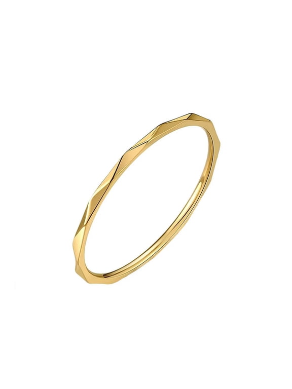 Unisex Stainless Steel Simple Dainty Hip Hop 1mm Thin Stackable Rhombic Cut Multi-Faceted Knuckle Finger Ring Wedding Band Gold Size 5