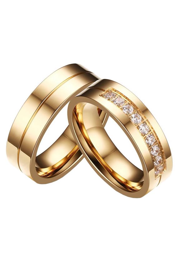 Unisex Stainless Steel Simple Elegant 6MM Plain Single Row Crystal Couple Ring Promise Engagement Wedding Band with Zircon Size 8