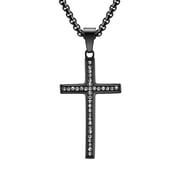 PAMTIER Unisex Stainless Steel Simple Hip Hop Classic Rhinestones Inlay Cross Pendant Amulet Necklace Statement Religious Jewelry Black No Chain