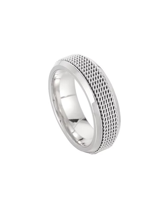 Unisex Stainless Steel Simple Stackable Weave Braided Wire Mesh Simple Plain Rotatable Ring Wedding Band Anxiety Fidget Silver Size 6