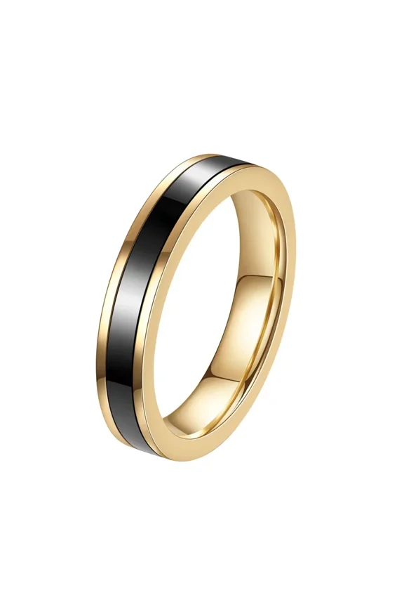 Unisex Stainless Steel Single Slot Ceramic 4MM Glossy Delicate Elegant Thin Stacking Ring Wedding Band Black Size 6