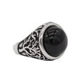 thumbnail image 1 of PAMTIER Unisex Stainless Steel Vintage Classic Family Tree of Life Pattern Carved Round Cut Black Gemstone Signet Ring Statement Silver Size 10, 1 of 4
