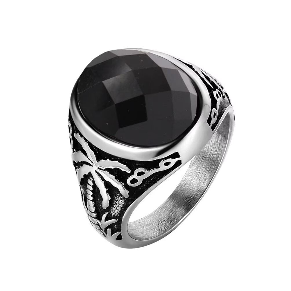 PAMTIER Black & White Checkerboard Titanium Steel Signet Ring - 8mm Unisex Statement Ring - View #9