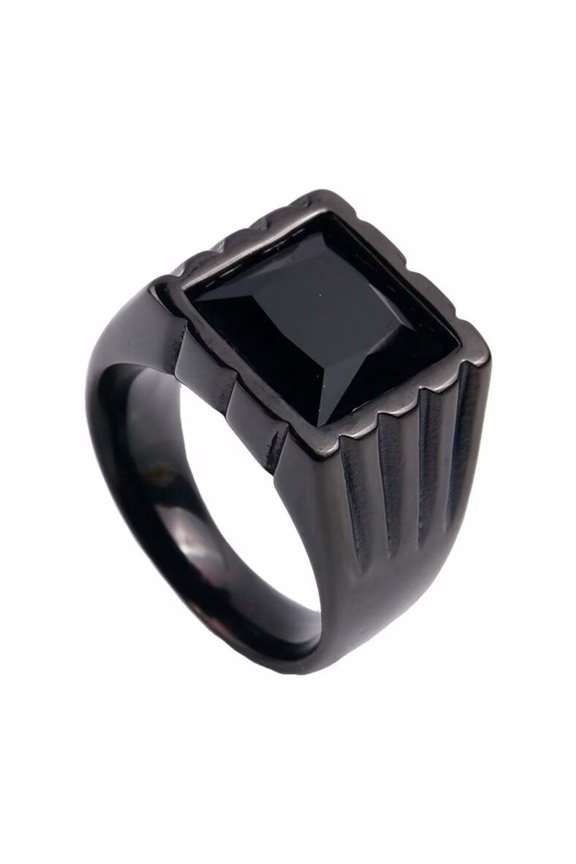 Unisex Stainless Steel Vintage Classic Square Cut Black Gemstone Signet Ring Rhinestones Statement Wedding Band Comfort Fit Black Size 13