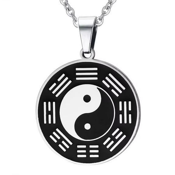 PAMTIER Unisex Stainless Steel Vintage Classic Yin Yang Fish Tai Chi Round Amulet Pendant Taoist Gossip Balance Band Couple Necklace with Chain