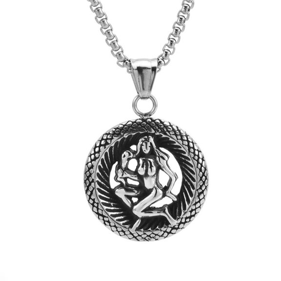 PAMTIER Unisex Stainless Steel Vintage Cool Hip Hop Hollow 12 Constellations Zodiac Round Pendant Dog Tag Animal Charm Horoscope Amulet Necklace Virgo