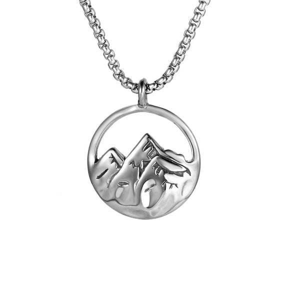PAMTIER Unisex Stainless Steel Vintage Creative Chinese Style Amass Fortunes Wealthy Mountain Peak Pendant Lucky Necklace Silver Free Chain