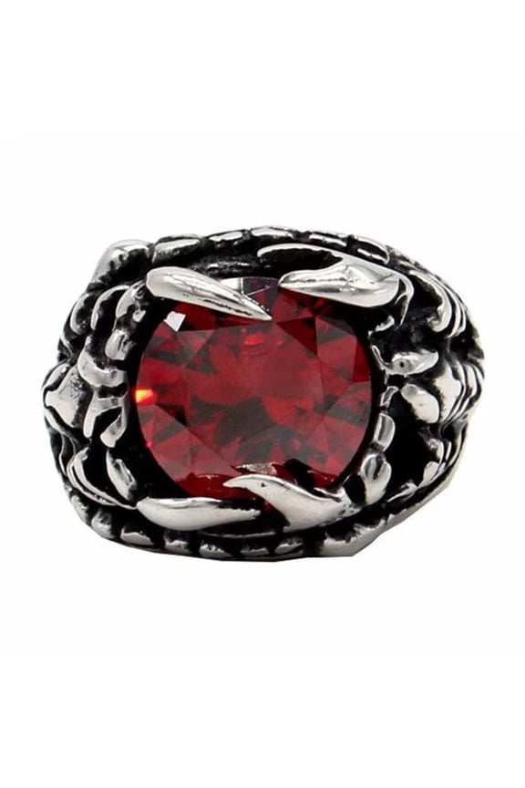 Unisex Stainless Steel Vintage Creative Personality Round Cut Dragon Claw Red Gemstone Scorpion Biker Ring Animal Charm Silver Size 10