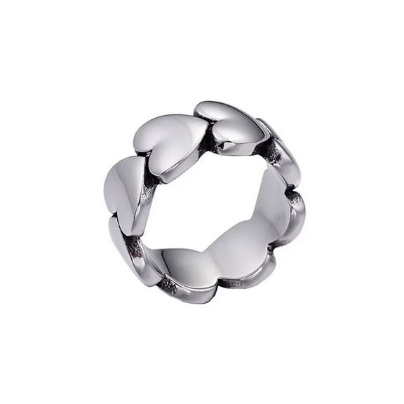 PAMTIER Unisex Stainless Steel Vintage Creative Simple Heart Peach Heart Winding Signet Ring Promise Wedding Band Comfort Fit Silver Size 6