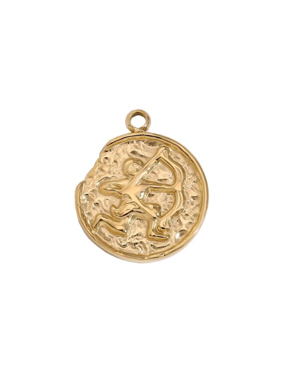 Unisex Stainless Steel Vintage Dainty Eemboss Carved 12 Constellations Zodiac Sign Round Coin Pendant Dog Tag Horoscope Astrology Necklace Sagittarius