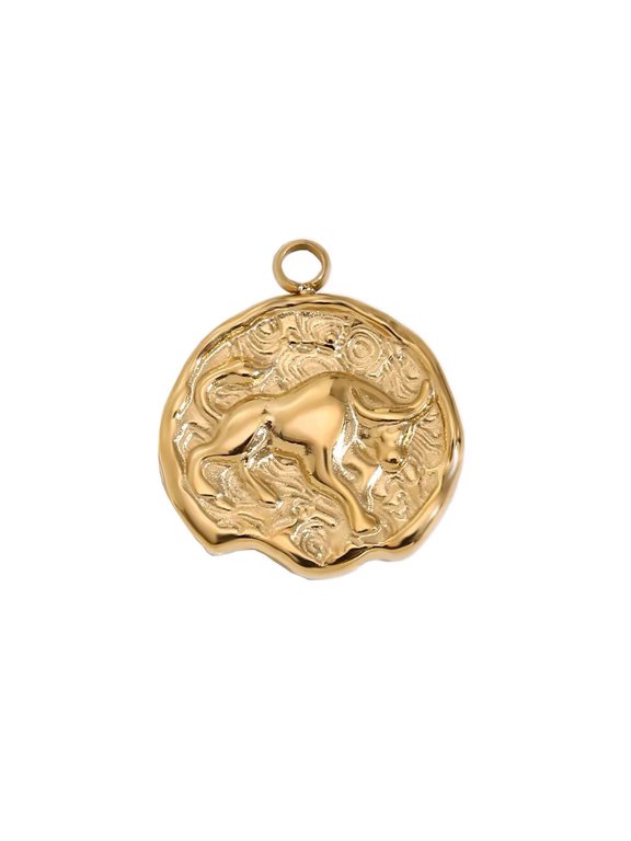Unisex Stainless Steel Vintage Dainty Eemboss Carved 12 Constellations Zodiac Sign Round Coin Pendant Dog Tag Horoscope Astrology Necklace Taurus