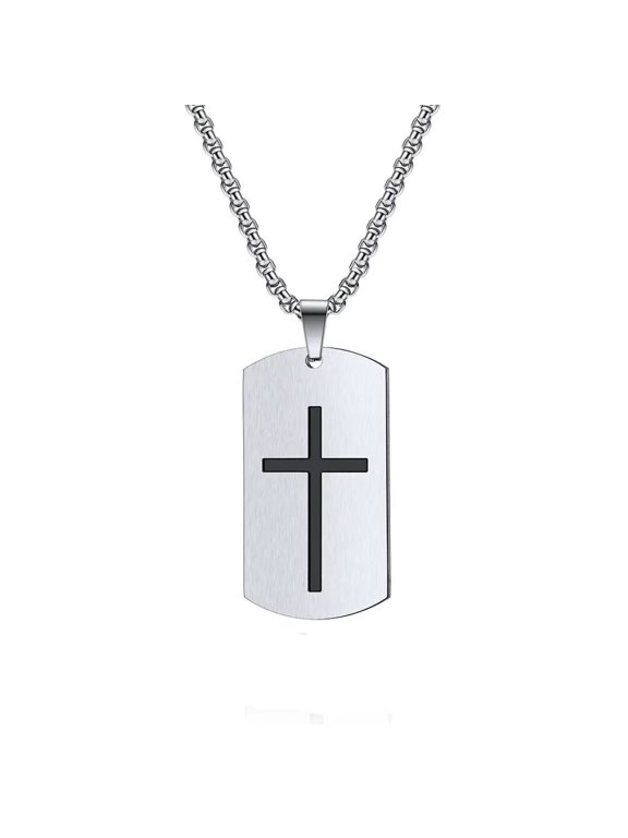 Unisex Stainless Steel Cross Rock Hip Hop Trend Outfit Lovely Exquisite Punk Style Necklace Silver with Chain