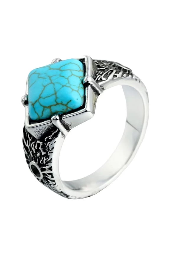 Unisex Stainless Steel Vintage Hip Hop Dragon Claw Synthetic Turquoise Gemstone Special Pattern Carved Bike Ring Blue Size 9