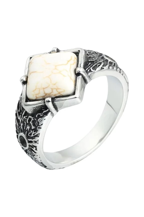 Unisex Stainless Steel Vintage Hip Hop Dragon Claw Synthetic Turquoise Gemstone Special Pattern Carved Bike Ring White Size 10