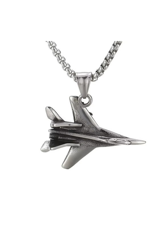 Unisex Stainless Steel Vintage Hip Hop Non-mainstream Cool Machine Airplane Aircraft Model Biker Pendant Necklace Silver with Chain
