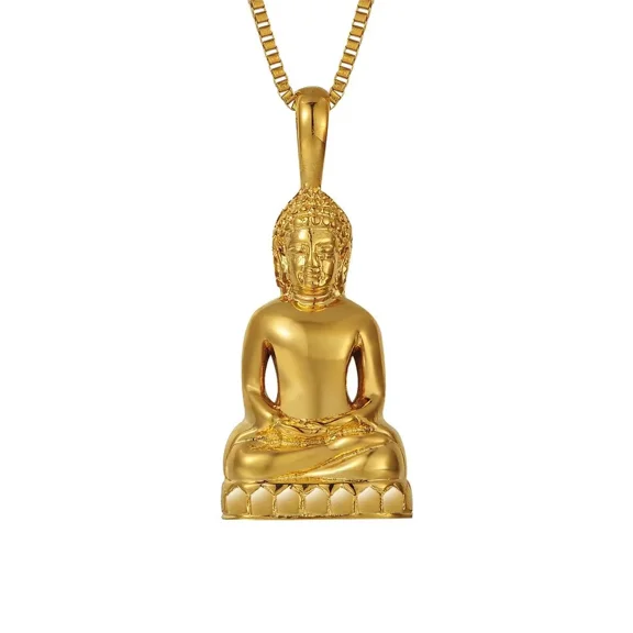 PAMTIER Unisex Stainless Steel Vintage Personality Hip Hop Punk Meditating Bodhisattva Buddha Pendant Patron Saint Amulets Necklace Gold with Chain
