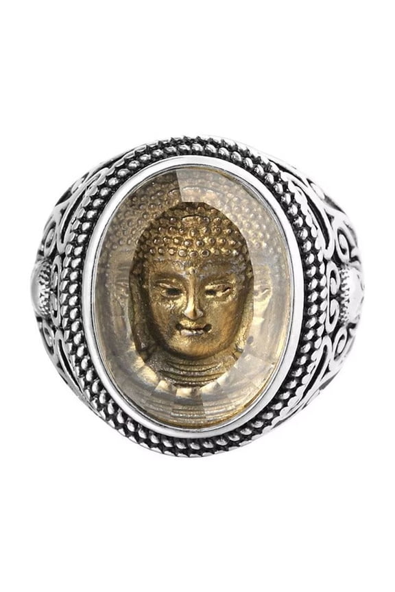 Unisex Stainless Steel Vintage Personality Tibetan Buddhist Sakyamuni Buddha Head Biker Ring Special Pattern Carved Hip Hop Style Size 10