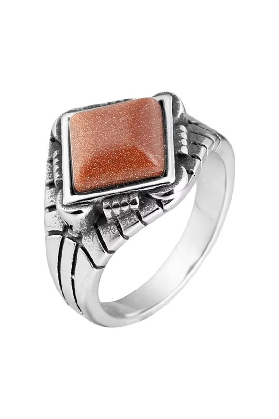 Unisex Stainless Steel Vintage Punk Geometry Square Cut Synthetic Turquoise Inlay Gemstone Bike Ring Wedding Band Red Size 7