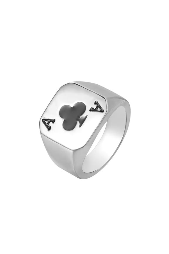 Unisex Stainless Steel Vintage Punk Playing Card A of Spades Signet Biker Ring Personality Statement Game Gambling Conmfort Fit Silver Size 13