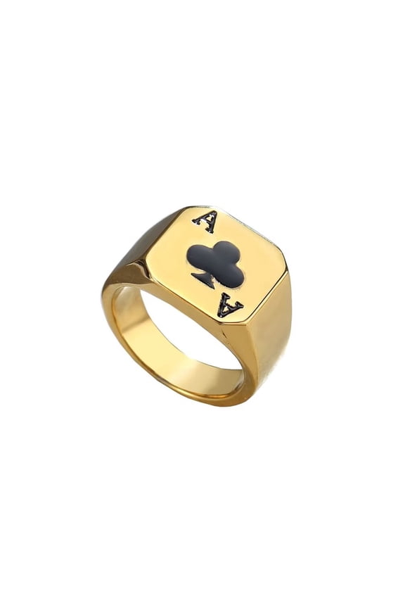 Unisex Stainless Steel Vintage Punk Playing Card A of Spades Signet Biker Ring Personality Statement Game Gambling Conmfort Fit Gold Size 9