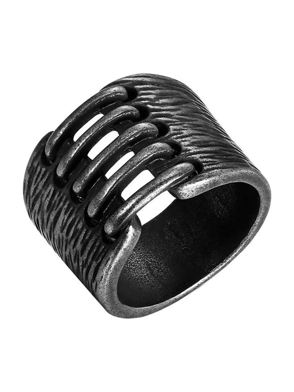 Unisex Stainless Steel Vintage Simple Hip Hop Hollow Pipe Cut Honeycomb Shape Biker Ring Statement Band Ancient Silver Size 11